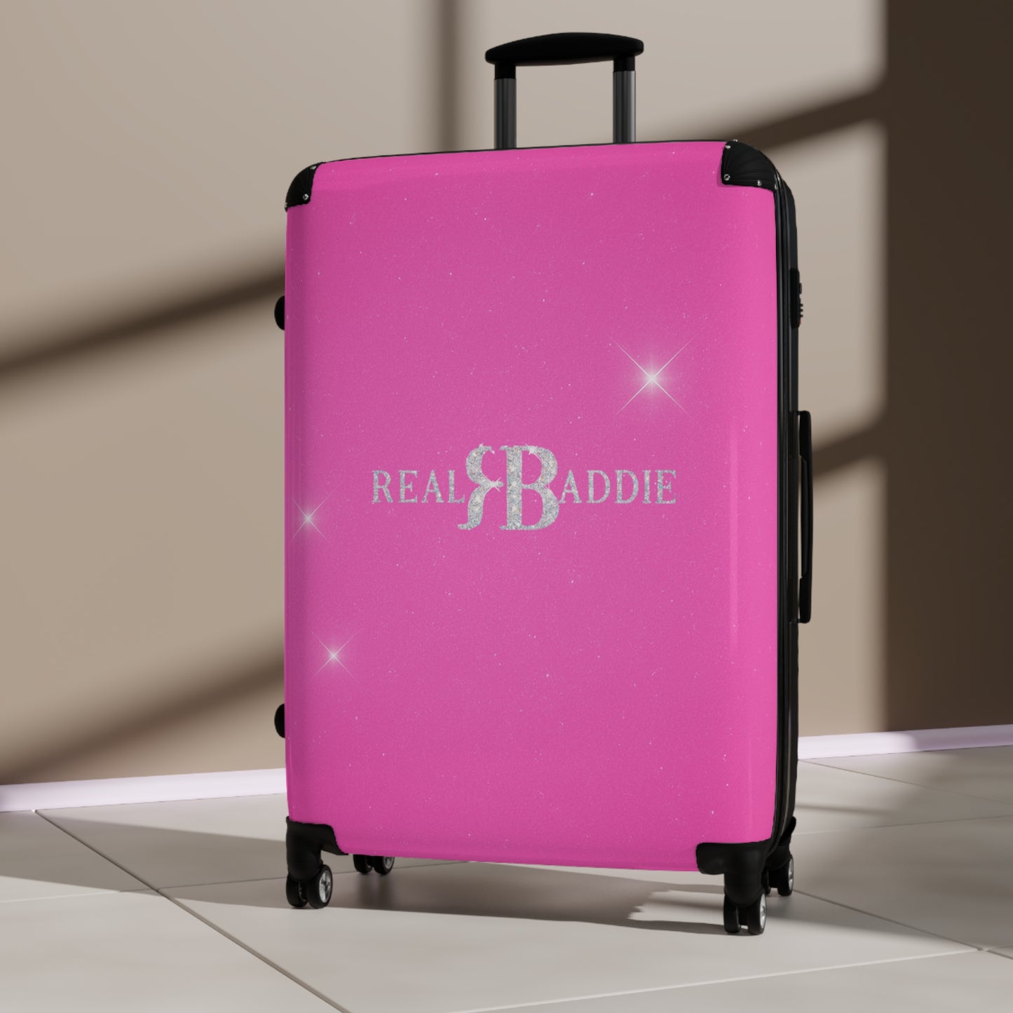 Real Baddie Pink Carry-On Suitcase — Sparkle Travel Luggage