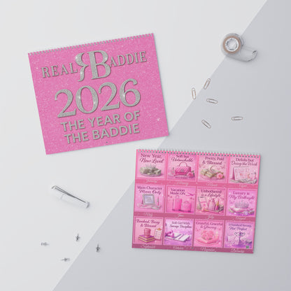 2026 Pink Motivational Wall Calendar — "New Year, New Level" & "Booked, Busy & Blessed" Monthly Planner
