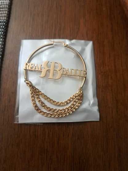 RB Round Cuban Nameplate Earrings