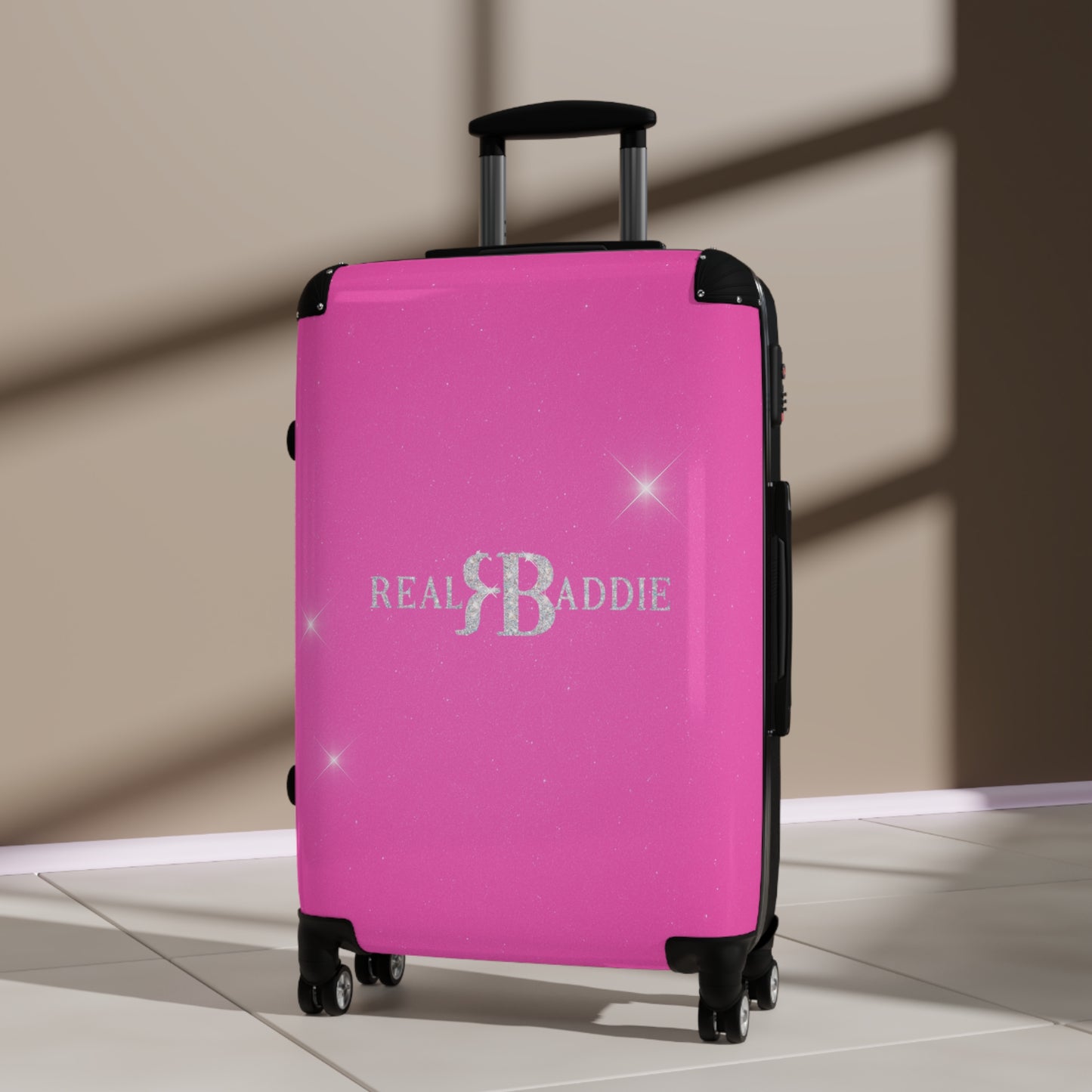 Real Baddie Pink Carry-On Suitcase — Sparkle Travel Luggage