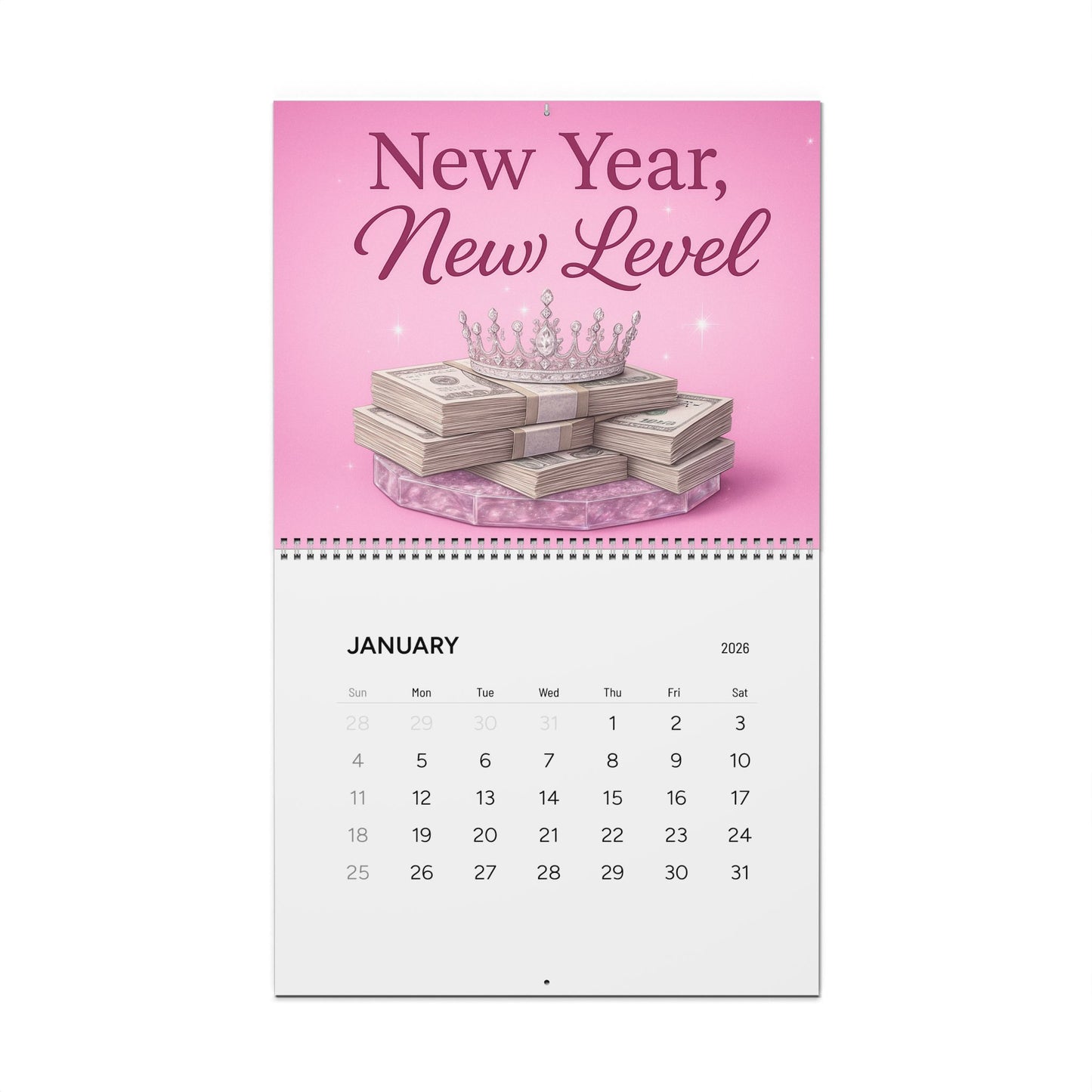 2026 Pink Motivational Wall Calendar — "New Year, New Level" & "Booked, Busy & Blessed" Monthly Planner