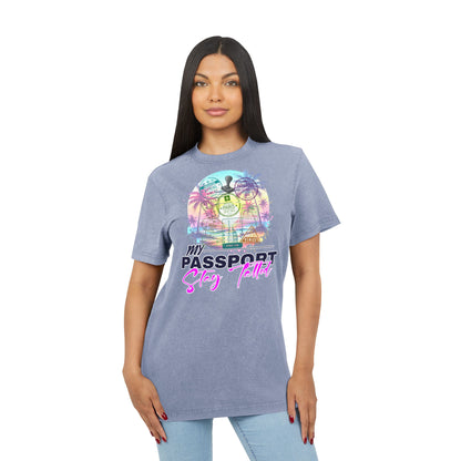 Vacation Vibes Acid-Wash Tee — "My Passport, Stay Tatted" Retro Beach Graphic