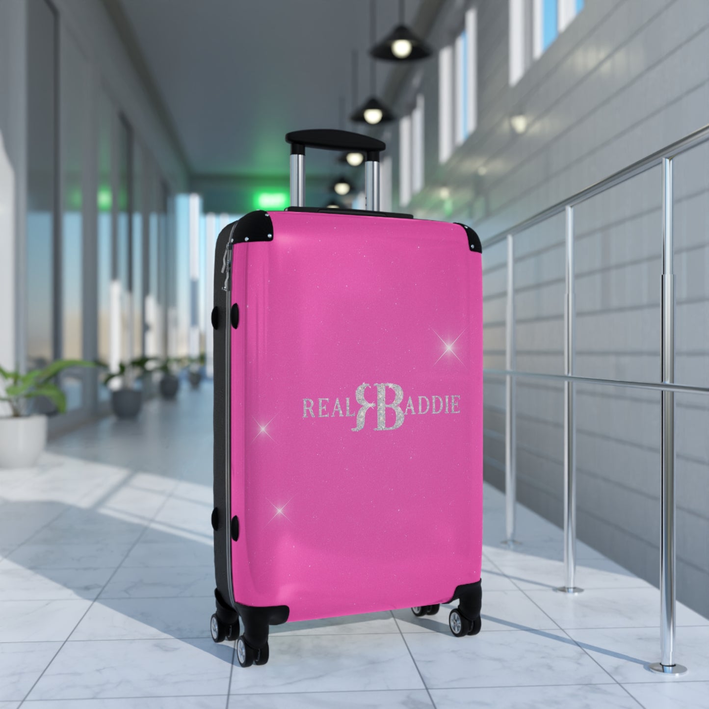Real Baddie Pink Carry-On Suitcase — Sparkle Travel Luggage