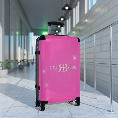 Real Baddie Pink Carry-On Suitcase — Sparkle Travel Luggage