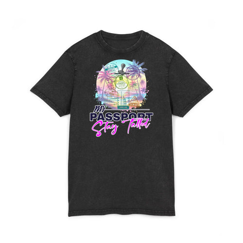 Vacation Vibes Acid-Wash Tee — "My Passport, Stay Tatted" Retro Beach Graphic