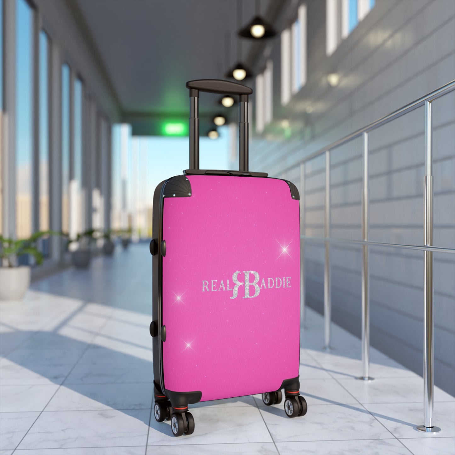 Real Baddie Pink Carry-On Suitcase — Sparkle Travel Luggage