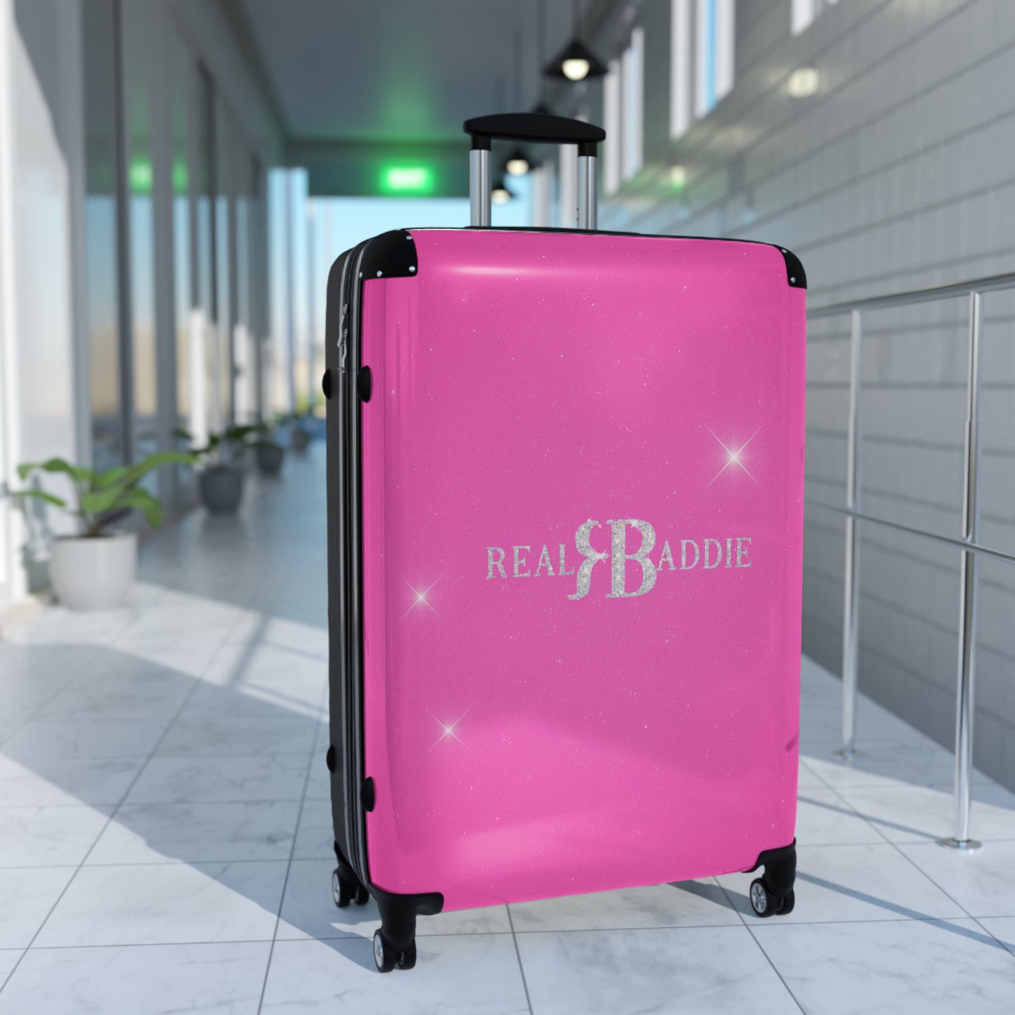 Real Baddie Pink Carry-On Suitcase — Sparkle Travel Luggage