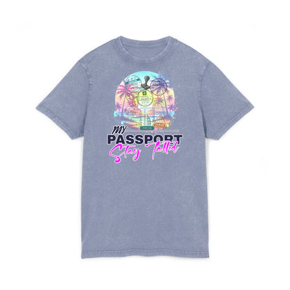 Vacation Vibes Acid-Wash Tee — "My Passport, Stay Tatted" Retro Beach Graphic