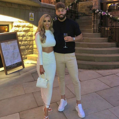 Elegant Long Sleeve Crop Top Low Waist Maxi Skirt