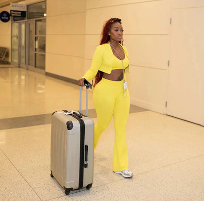 Hot 2 Piece Set Women's Clothing Sportswear Zipper Jacket and Flare Pant Casual Tracksuits Set