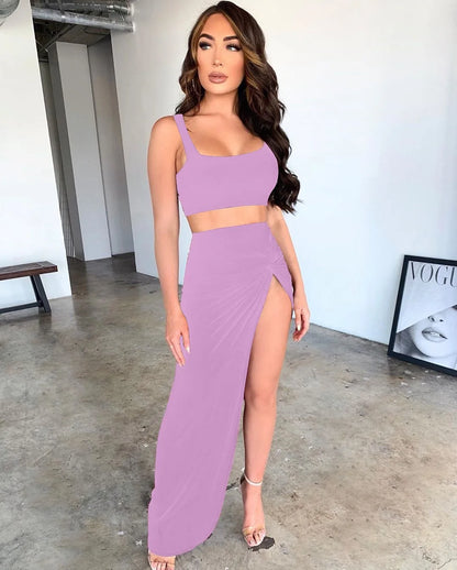 Summer Baddie Crop tank Top and skirt 2 Piece Sets