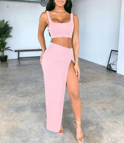 Summer Baddie Crop tank Top and skirt 2 Piece Sets