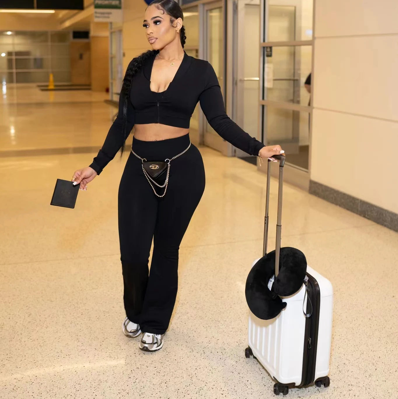 Hot 2 Piece Set Women's Clothing Sportswear Zipper Jacket and Flare Pant Casual Tracksuits Set