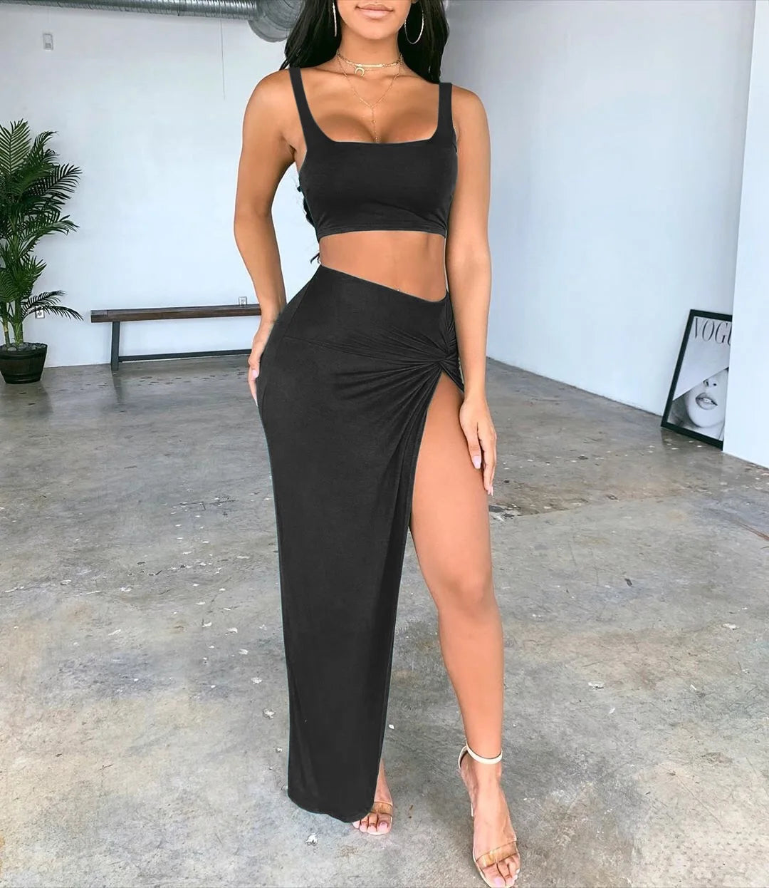 Summer Baddie Crop tank Top and skirt 2 Piece Sets